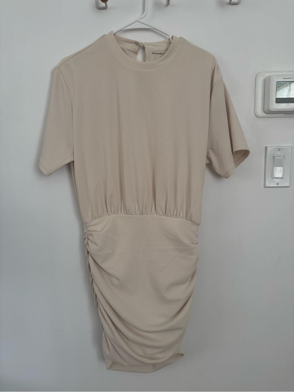 Abercrombie & Fitch Neutral Cream Ruched Mini Dress
